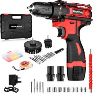 WAKYME 12.6V Cordless Drill Driver Kit, Power Drill with 2 Batteries